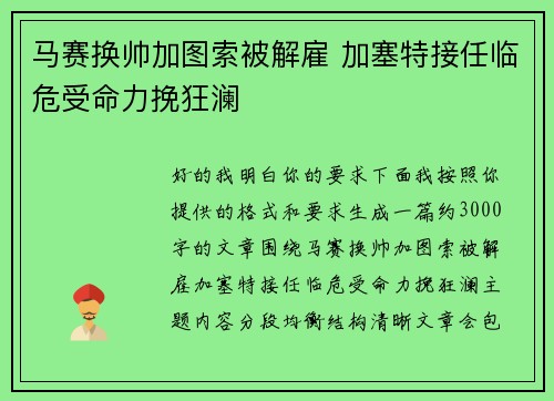 马赛换帅加图索被解雇 加塞特接任临危受命力挽狂澜 马赛换帅加图索被解雇 加塞特接任临危受命力挽狂澜