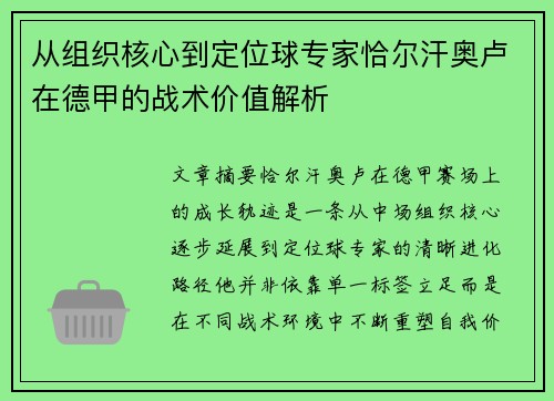 从组织核心到定位球专家恰尔汗奥卢在德甲的战术价值解析 从组织核心到定位球专家恰尔汗奥卢在德甲的战术价值解析