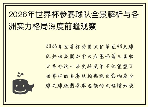 2026年世界杯参赛球队全景解析与各洲实力格局深度前瞻观察 2026年世界杯参赛球队全景解析与各洲实力格局深度前瞻观察